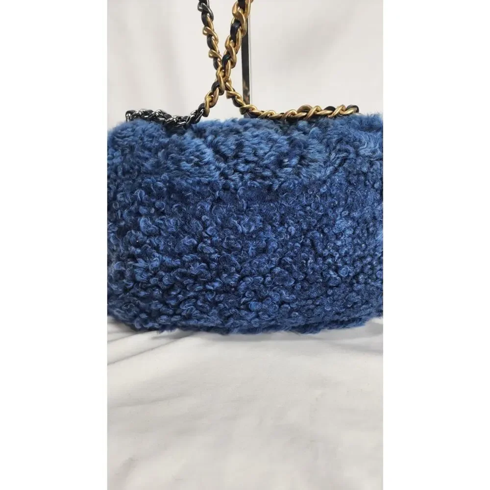 Chanel Medium Blue Shearling 19 Flap Shoulder Bag SPBJKI 342324